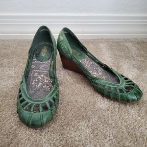 Green Leather Seychelles Wedge Heels, sz. 8